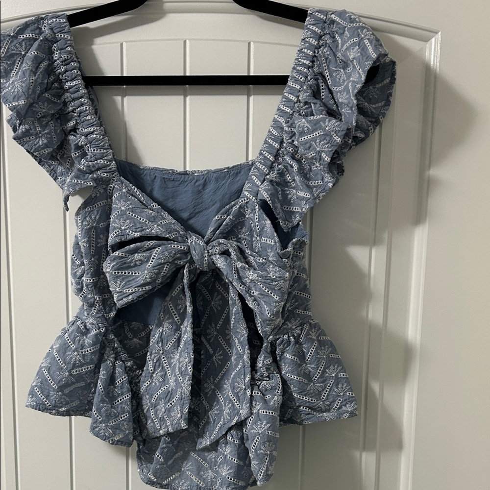 Miami Blue Patterned Ruffle Blouse - Picture 3 of 3